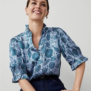 Ann Taylor Blue Floral Blouse 🌀